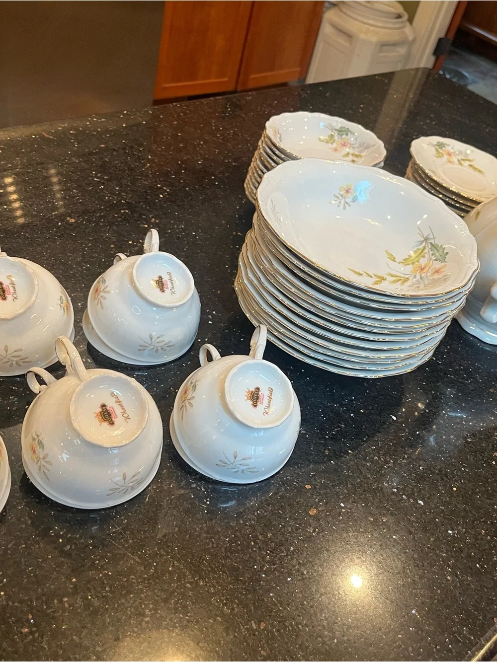 COMPLETE Elegant White Porcelain Tea and Dinnerware Set with Gold Accents